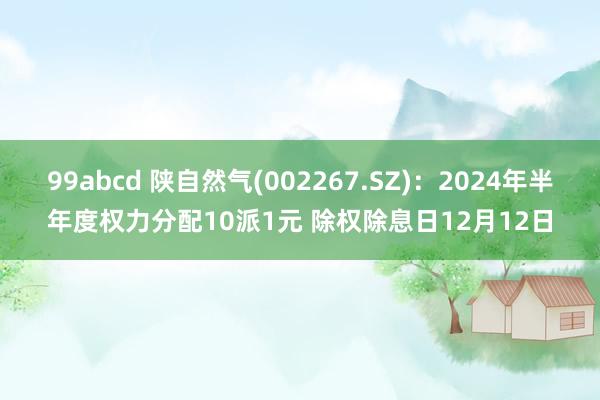 99abcd 陕自然气(002267.SZ)：2024年半年度权力分配10派1元 除权除息日12月12日