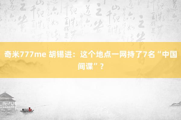 奇米777me 胡锡进：这个地点一网持了7名“中国间谍”？