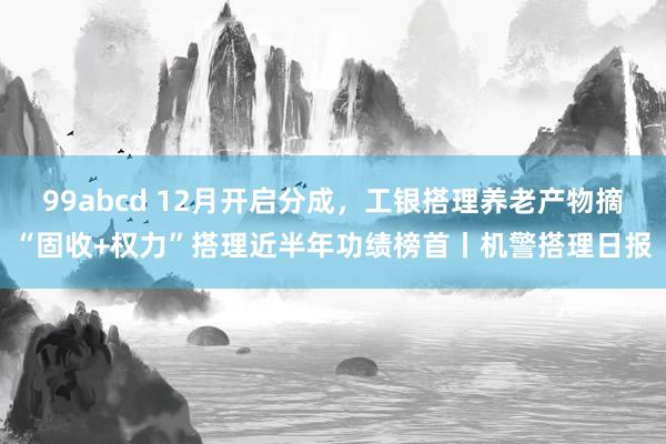 99abcd 12月开启分成，工银搭理养老产物摘“固收+权力”搭理近半年功绩榜首丨机警搭理日报