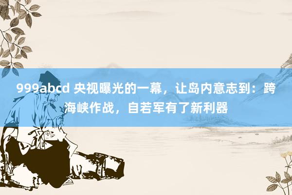 999abcd 央视曝光的一幕，让岛内意志到：跨海峡作战，自若军有了新利器
