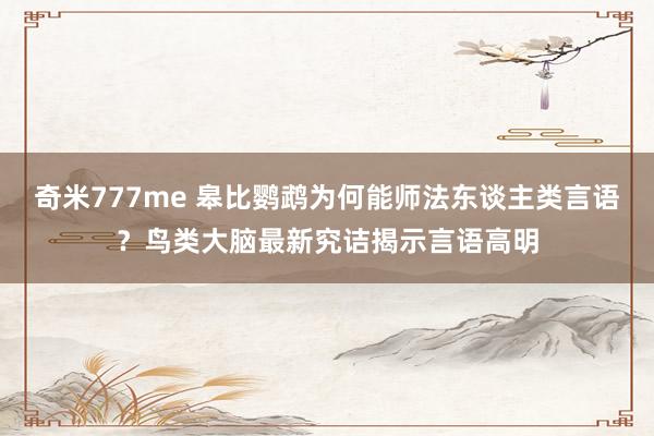 奇米777me 皋比鹦鹉为何能师法东谈主类言语？鸟类大脑最新究诘揭示言语高明