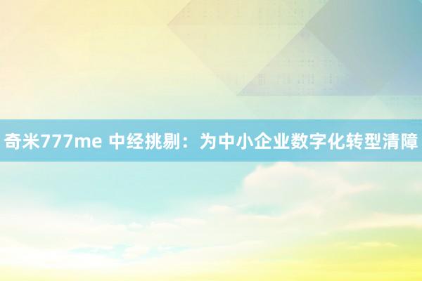 奇米777me 中经挑剔：为中小企业数字化转型清障