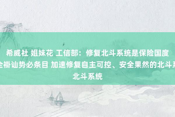 希威社 姐妹花 工信部：修复北斗系统是保险国度安全褂讪势必条目 加速修复自主可控、安全果然的北斗系统