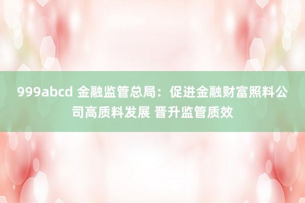 999abcd 金融监管总局：促进金融财富照料公司高质料发展 晋升监管质效