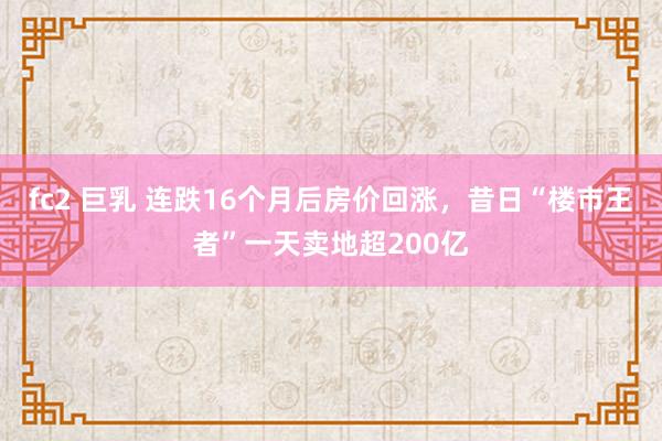 fc2 巨乳 连跌16个月后房价回涨，昔日“楼市王者”一天卖地超200亿