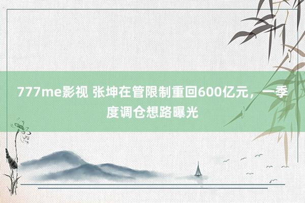 777me影视 张坤在管限制重回600亿元，一季度调仓想路曝光